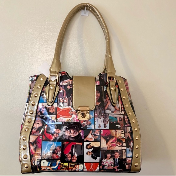Handbags - Black With Studs Magazine Fashion Handbag